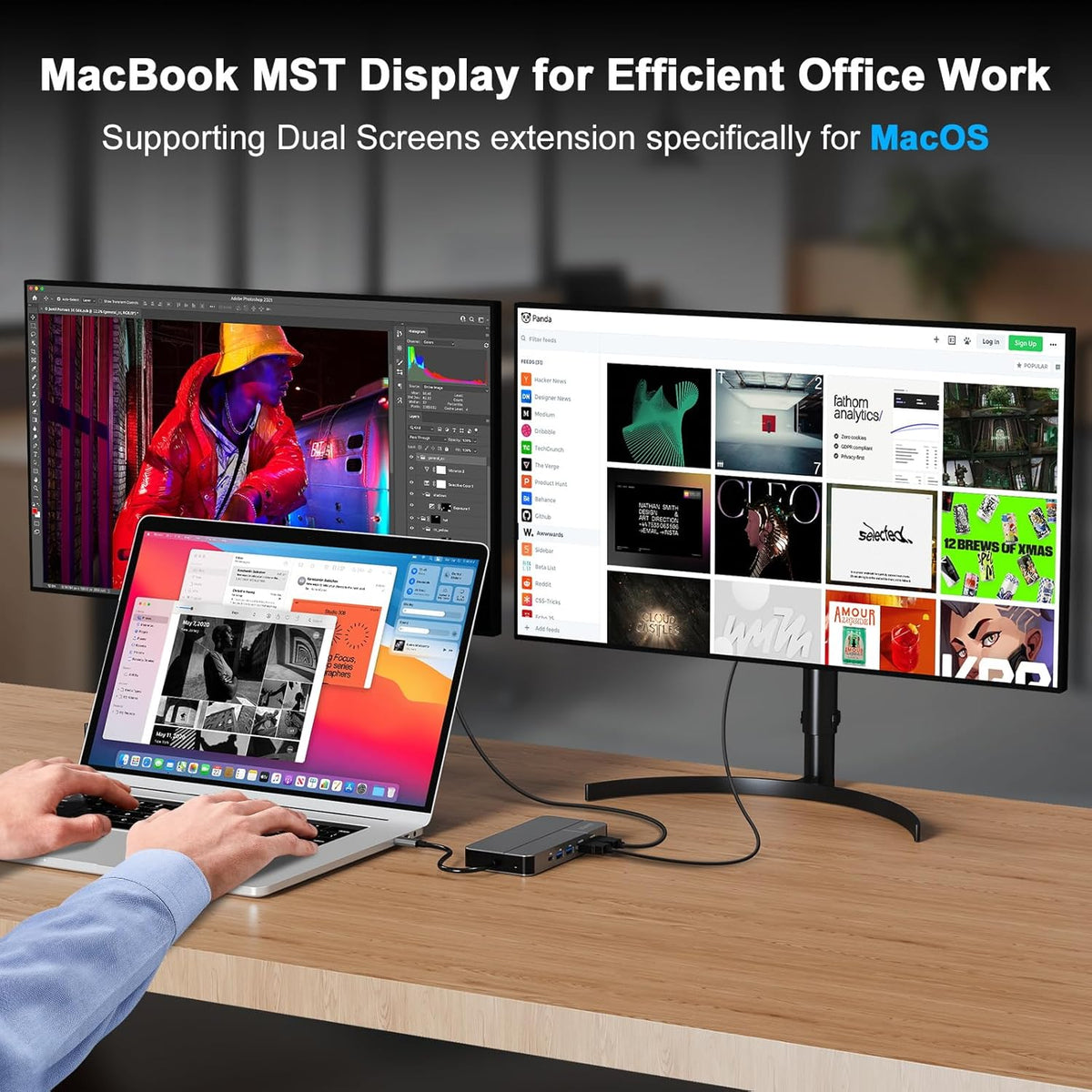 Mac Docking Station Dual Monitor 2 HDMI for MacOS and Windows Laptop Implement MST, Compatible MacBook Pro/Air M1/M2/M3/M4 Chips, Dual 4K Display for All USB C Computers