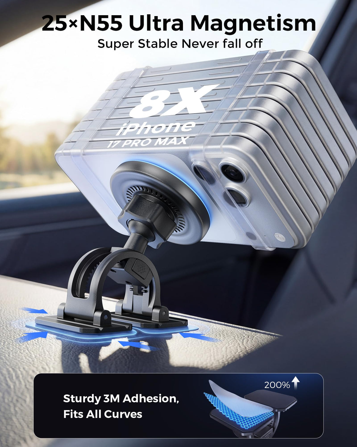 Estbuc 2-in-1 15W Magsafe Car Mount Charger, Magnetic Wireless Car Charger, 360° Dashboard & Air Vent Phone Mount, Phone Holders for Your Car, Car