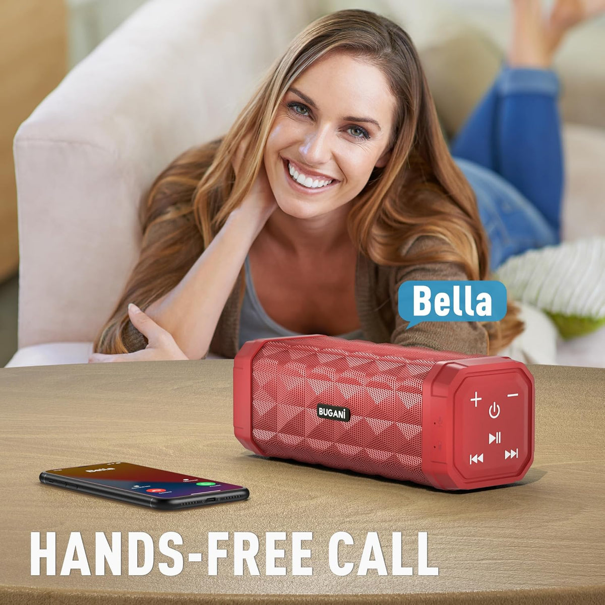 BUGANI Bluetooth Speaker Portable Wireless Speaker, 100ft Wireless Range, Louder Volume, Stereo Sound, Amazing Bass 24H Playtime, IPX5, Built-in Mic, Waterproof Speaker for Home, Outdoor, Red