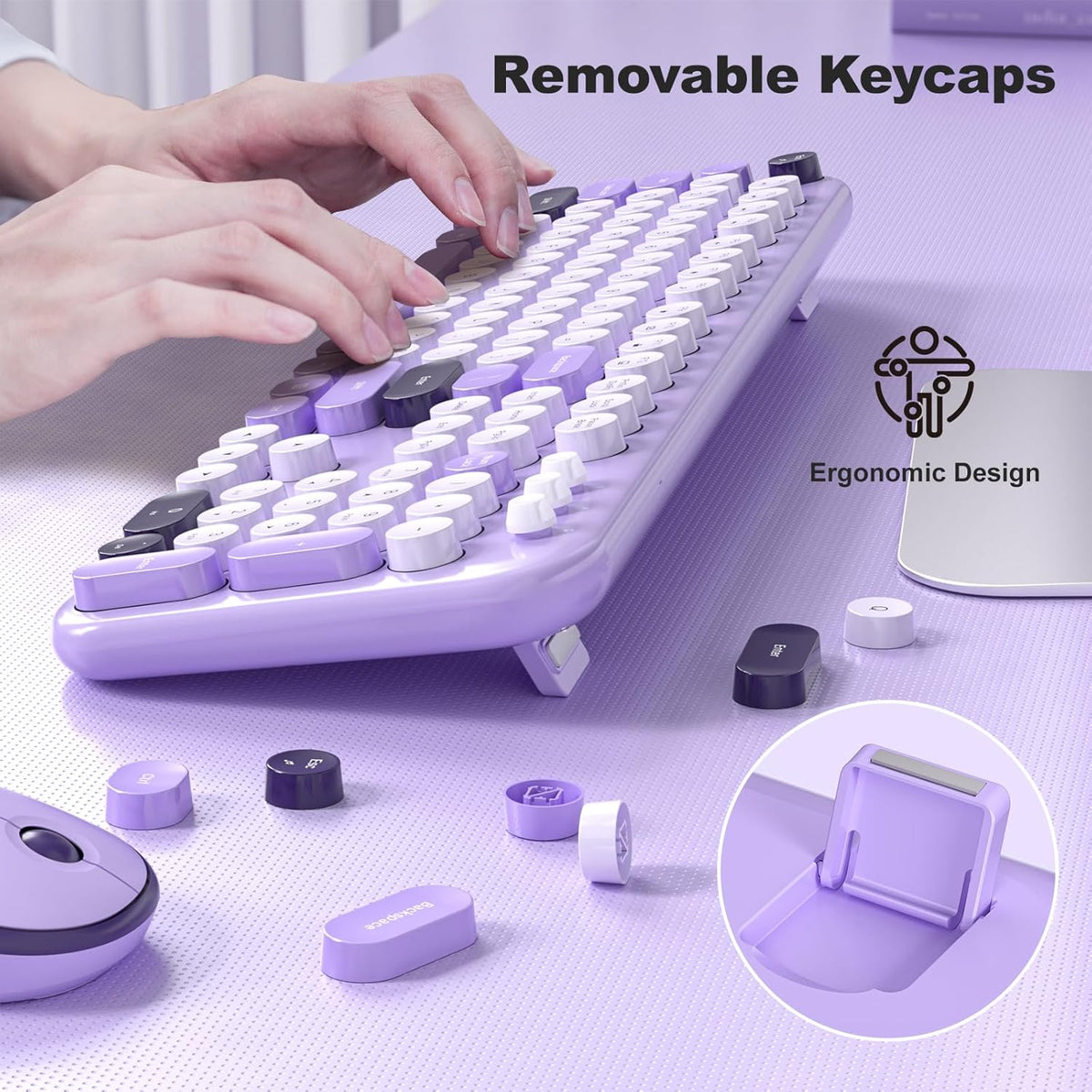 KNOWSQT Wireless Keyboard and Mouse Combo - Lovely Violet Rainbow Full-Sized Typewriter Colorful Keyboards, Round Keycap USB Plug Play Retro Cute Keyboards for Windows, Laptop, PC, Desktop, Computer