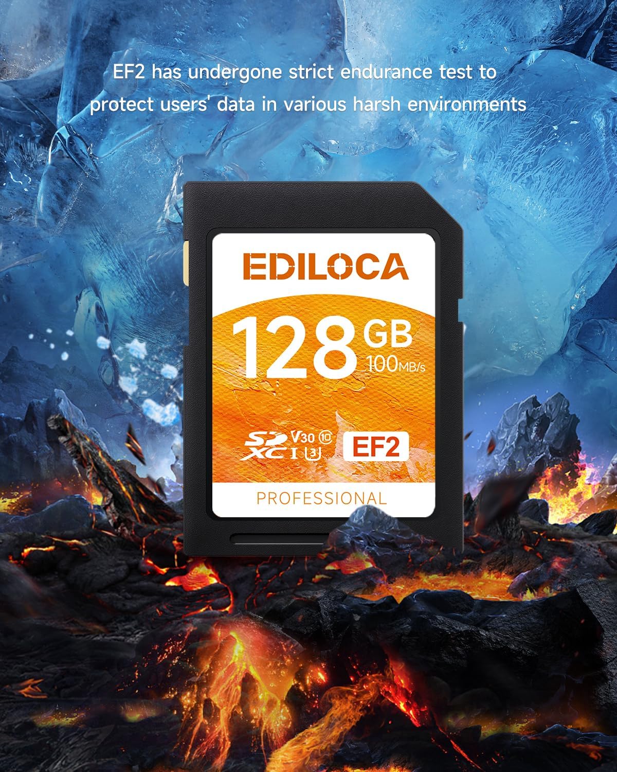 EF2_128GB UHS-I SD Card, Fast Storage with Read Speed 100MB/s, Write Speed 90MB/s, C10, U3