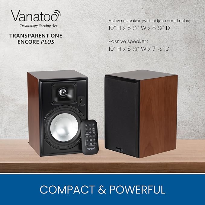 Vanatoo Cherry Transparent One Encore Plus Near Field Studio Monitor Speakers Pair for TV PC Gaming. Powered Speakers for Desktop and Room. AUX USB Bluetooth Toslink Optical Coax Remote.