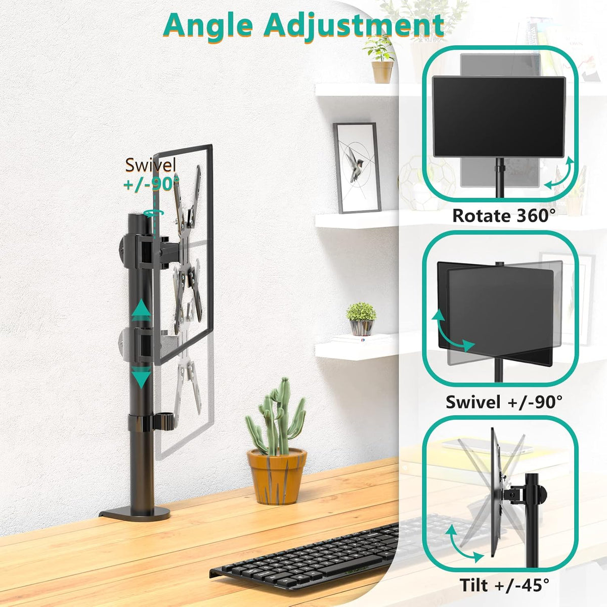 WALI Single Monitor Mount for 1 Computer Screen up to 42 inch, Fully Adjustable Monitor Arm Holds up to 22 lbs, Mounting Holes up to 200x200mm (M001SXL), Black