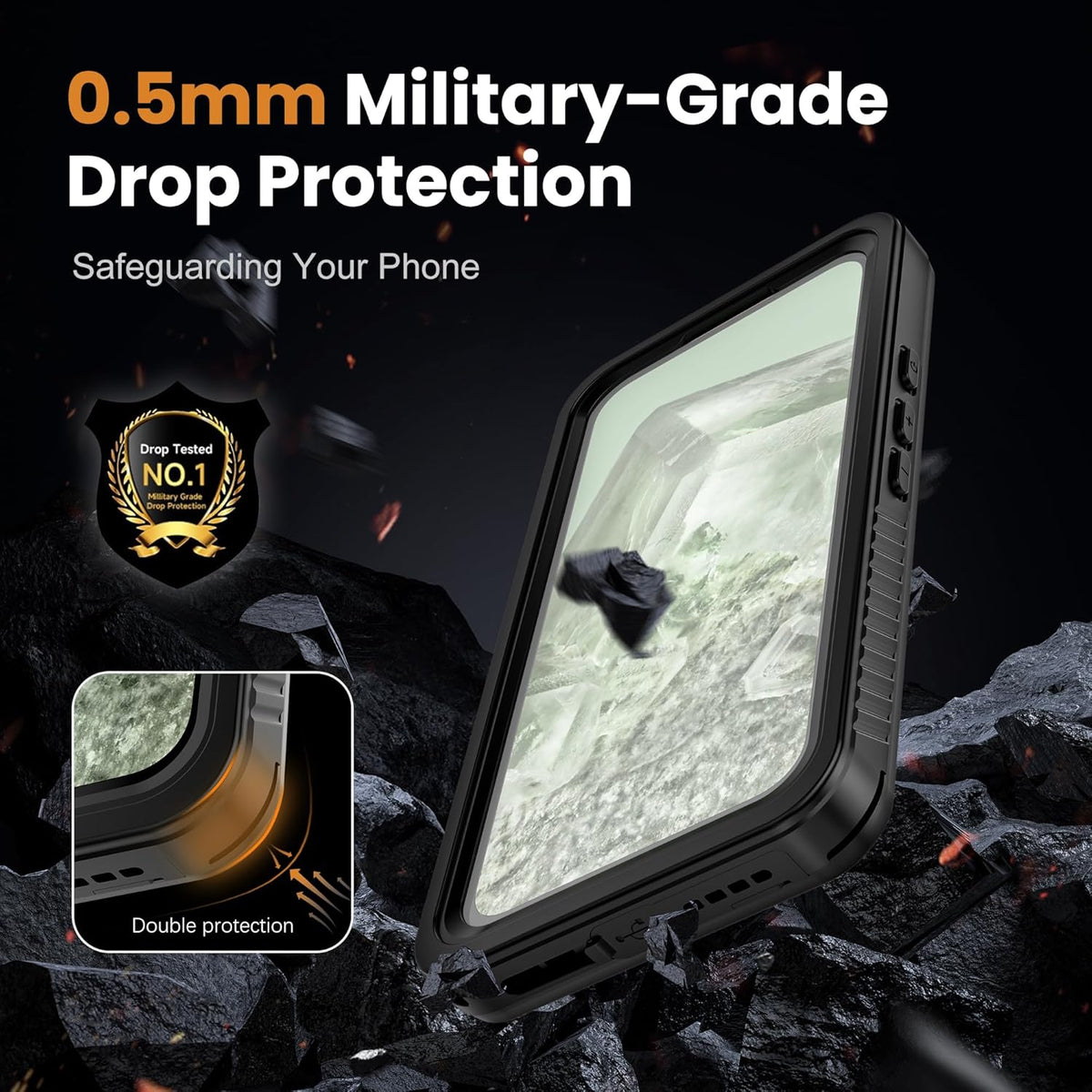 Hllhunkhe Waterproof Case for Google Pixel 8A with Built-in Screen Protector - Rugged Shockproof Protective Cover, Black