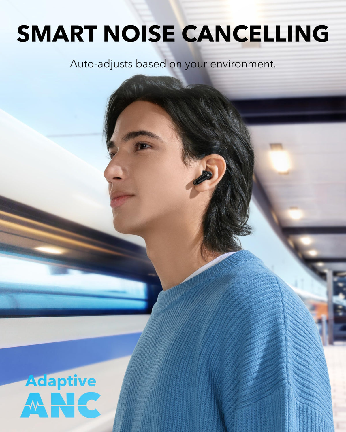 Soundcore P40i by Anker, Noise Cancelling Wireless Earbuds, Adaptive Noise Cancelling to Environments, Heavy Bass, 60H Playtime, 2-in-1 Case and Phone