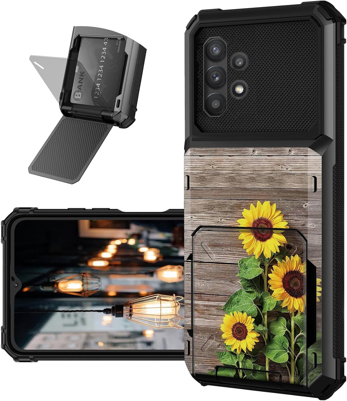Wallet Case with Card Holder Slot for Samsung Galaxy A32 5G, Plank Sunflower
