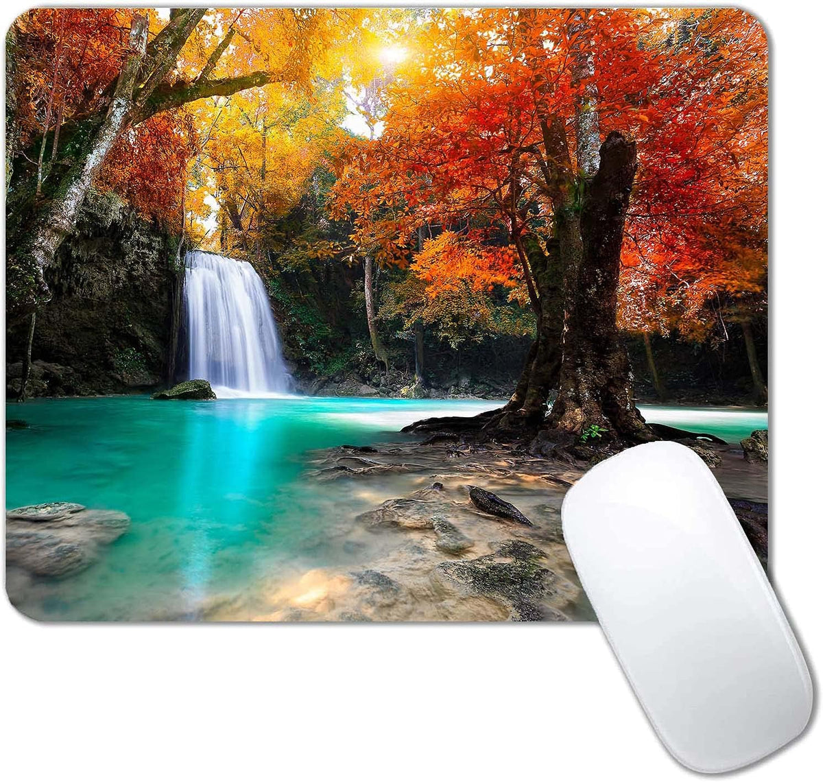 Deep Forest Waterfall Mouse Pad,Non-Slip Rubber Base Wireless Gaming MousePads for Computers Laptop Office,Cute Mouse Pads with Designs for Women