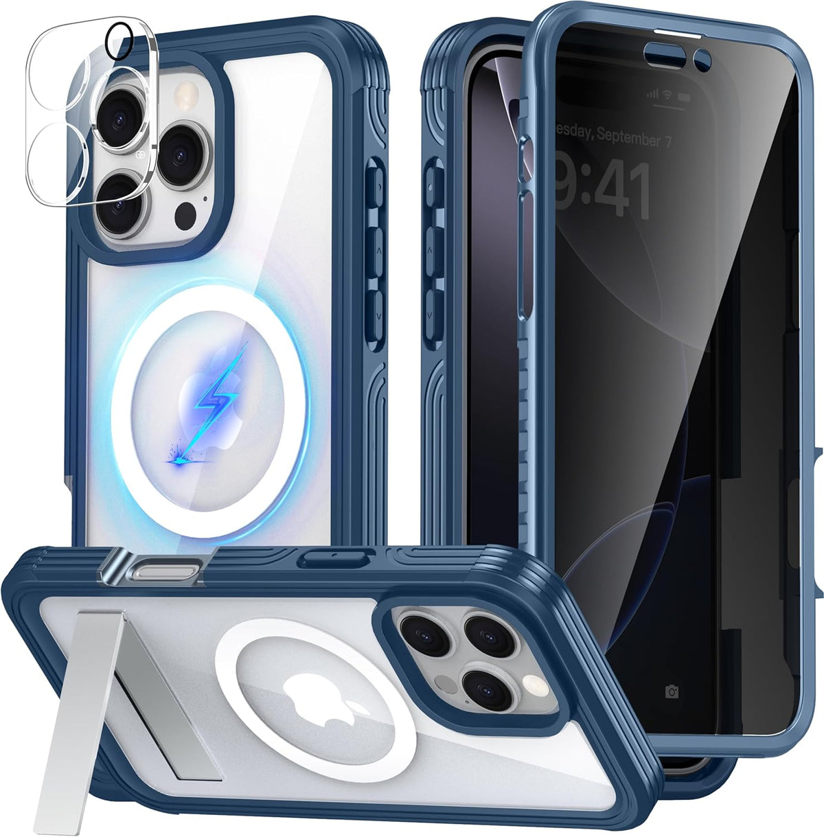 360° Protection Magnetic for iPhone 16 Pro Case Built-in 9H Privacy Screen Protector & Metal Stand[Fit for Magsafe][Anti-Spy][Lens Protector] Heavy Duty Shockproof Phone Case for iPhone 16 Pro