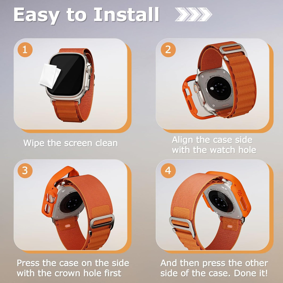 Apple Watch Ultra/Ultra 2 Bumper Case with Built-in Screen Protector, [2 Pack] Hard PC Shockproof Cover, Orange