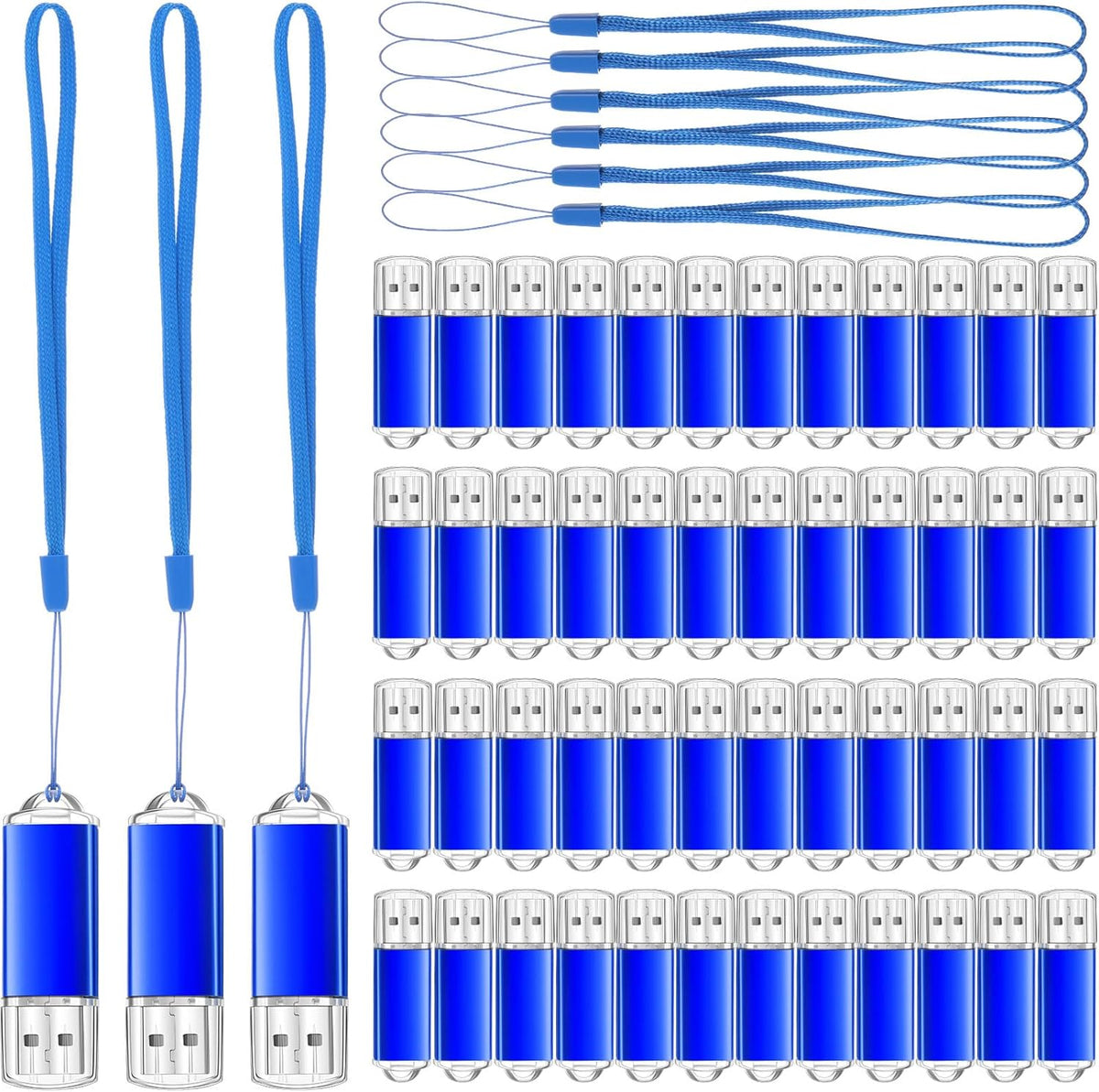 Hoteam 50 Pack USB 2.0 Flash Drives Bulk Blue Portable Thumb Drive with Hat USB Sticks Bulk with 50 Pcs Lanyards for Data Storage File Sharing Commercial Gift(4GB)