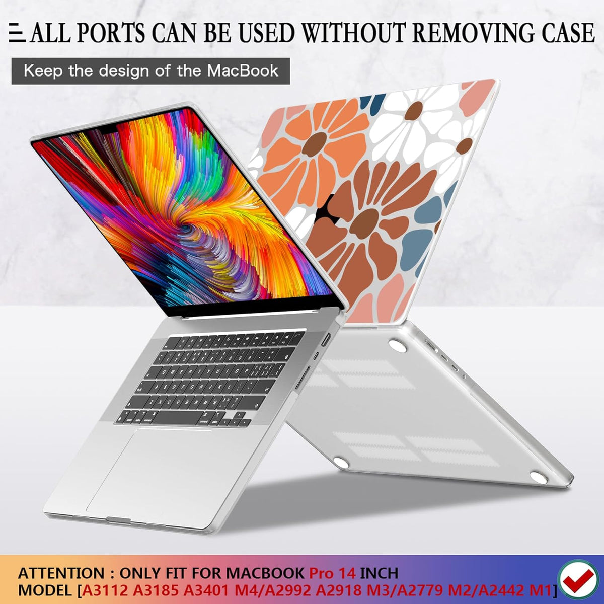 CISSOOK Compatible with MacBook Pro 14 inch 2025 2024-2021 Release M4 M3 M2 M1 Chip A3112 A3185 A3401 A2918 A2992 A2779 A2442 Hard Shell Case with Keyboard Cover Screen Protector, Vintage Flowers