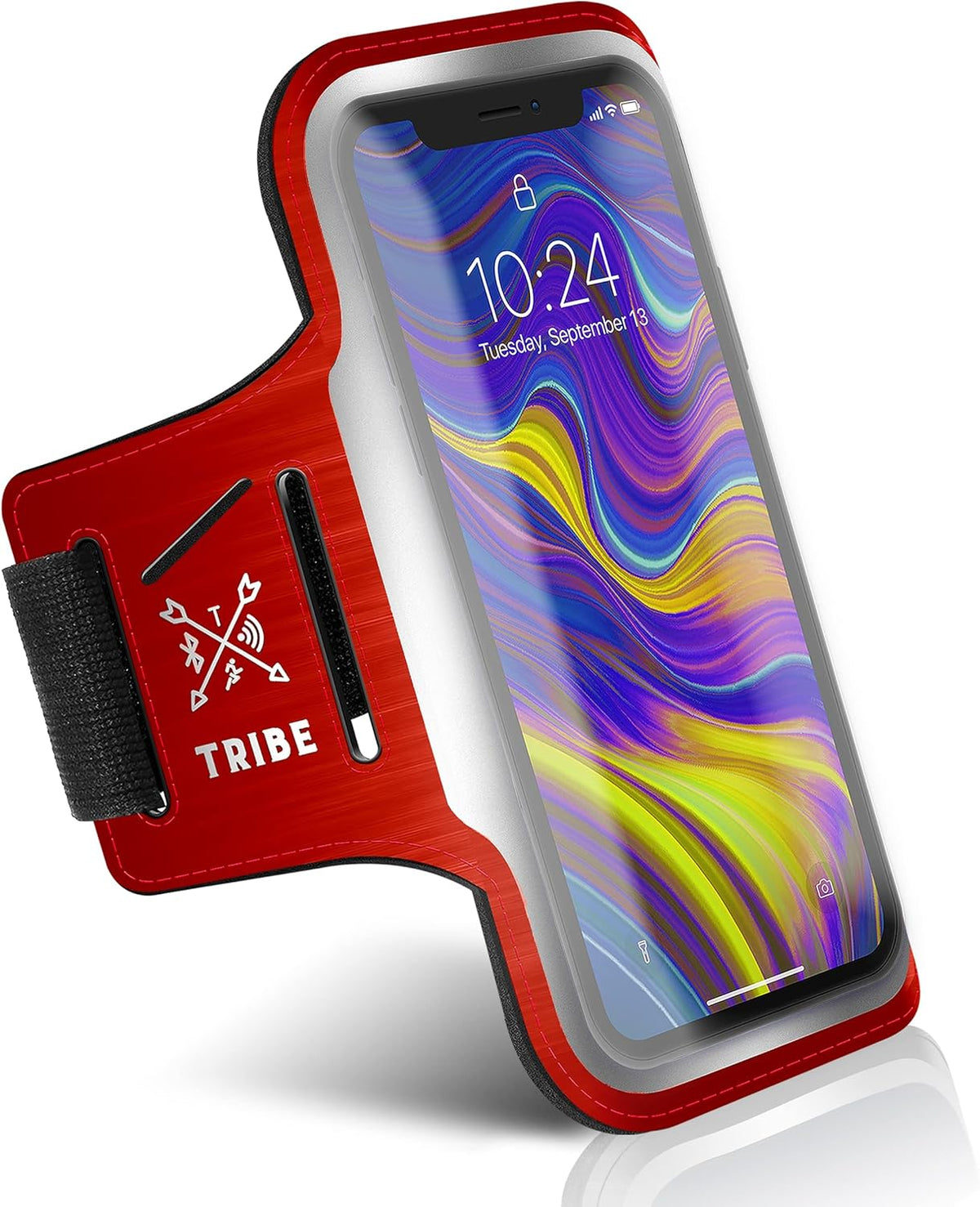 TRIBE Running Phone Holder Armband. iPhone & Galaxy Cell Phone Sports Arm Bands for Women, Men, Runners, Jogging, Walking, Exercise & Gym Workout. Fits All Smartphones. Adjustable Strap, CC/Key Pocket