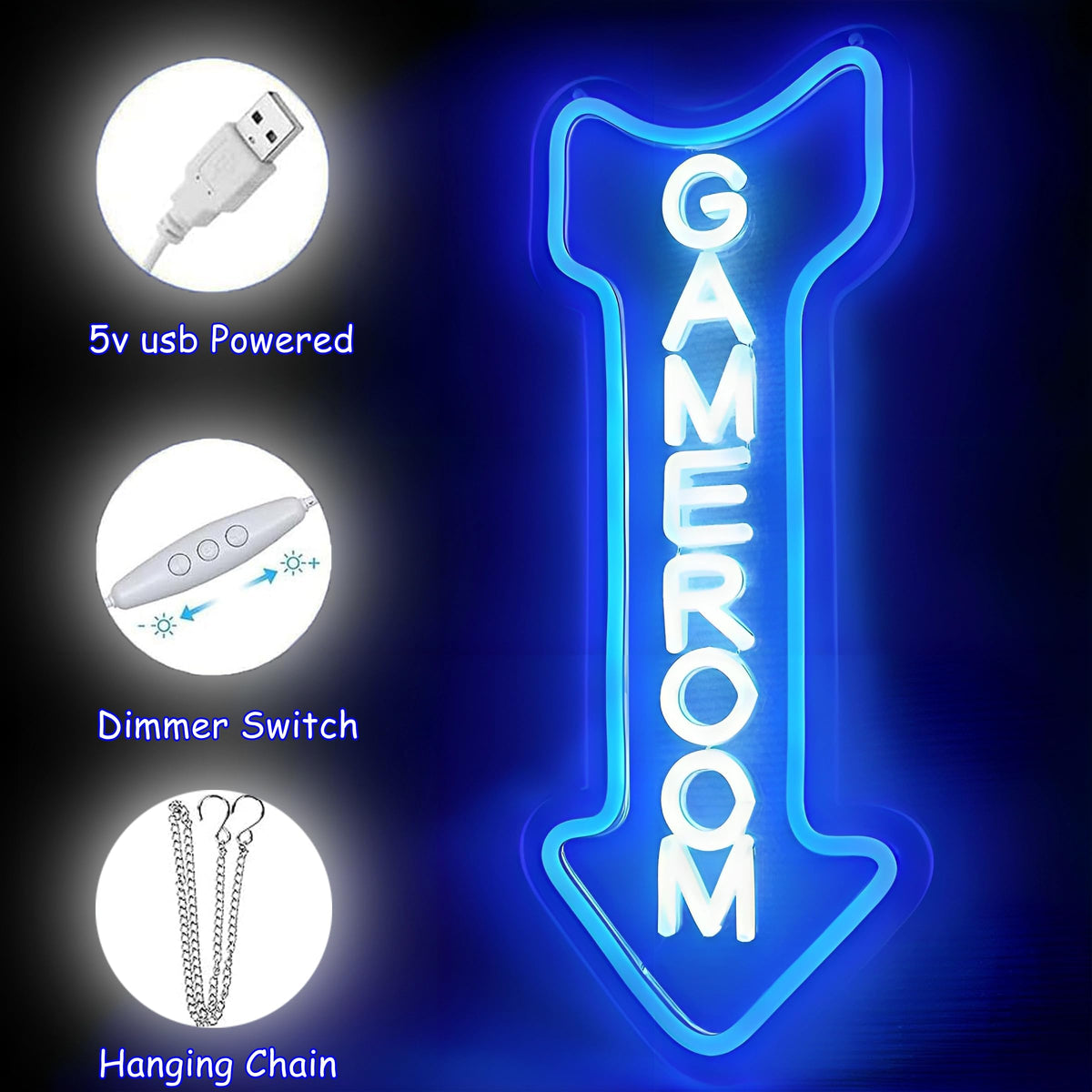 Game Room Neon Sign,Gaming Neon Light with Arrow for Teen Boy Bedroom Home Bar Gaming Club,Man cave,Gaming Room Wall Decor Gifts