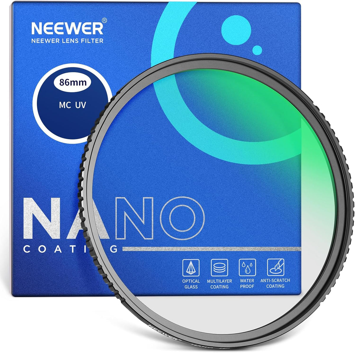 NEEWER 86mm UV Protection Camera Lens Filter - Multi Coated HD Optical Glass, Aluminum Alloy Ultra Slim Frame, Water