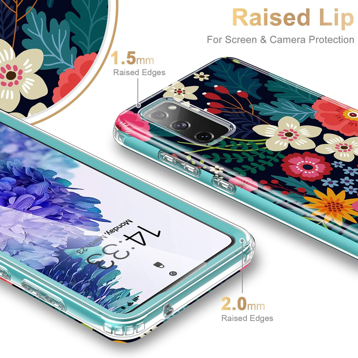 Esdot Protective Case for Samsung Galaxy S20 FE, Built-in Screen Protector, Fashionable Designs for Women Girls, 6.5"