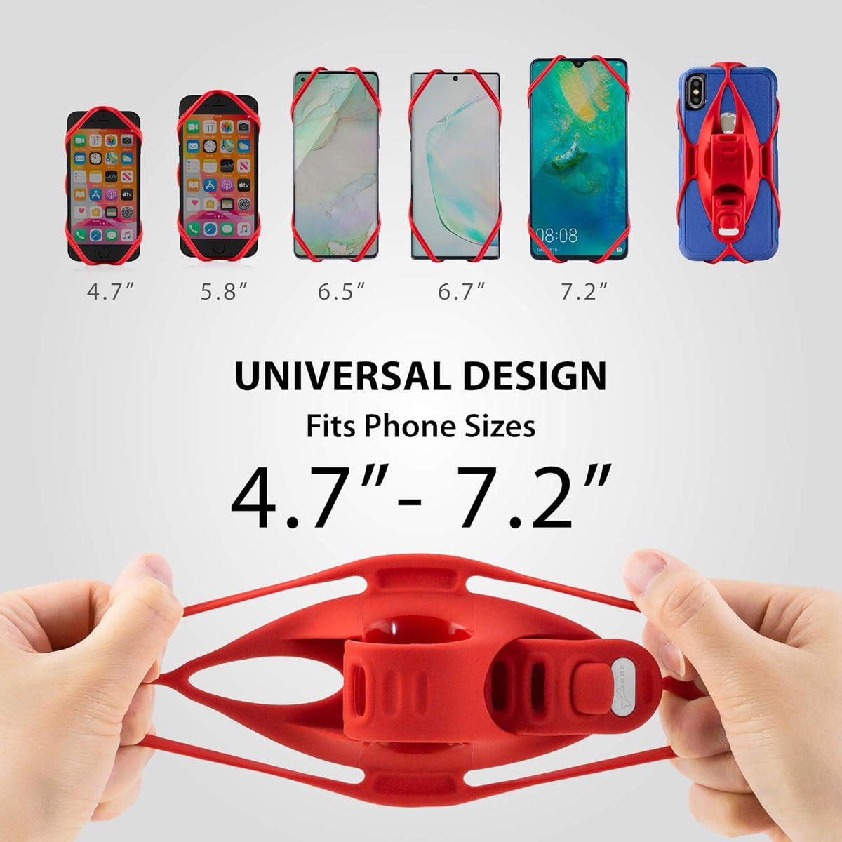 BONE Bike Tie 4, Bike Cell Phone Mount for Handlebar, Scratch-Free Silicone Holder with Anti-Slip Design, Universal Cycling Phone Holder Compatible with Most Smartphones (Red - Handlebar)