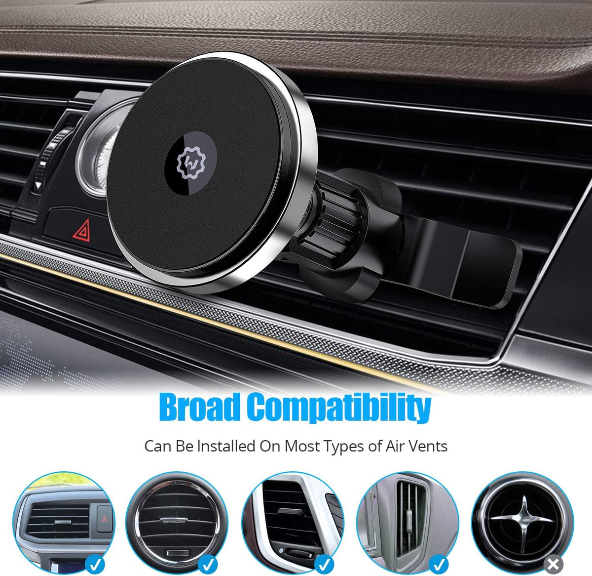 WixGear Wireless Magnetic Car Charger - Compatible with iPhone 13/12 Series with Auto Alignment