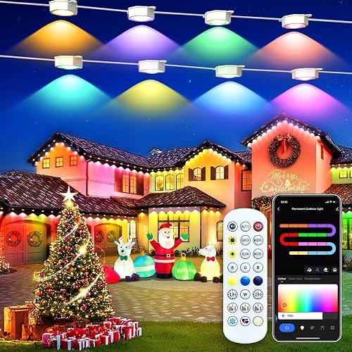 Smart Permanent Outdoor Lights for House, 150ft with 72 RGB+IC Permanent Outdoor Lights, P67 Waterproof with DIY Scene for Halloween Christmas Decor