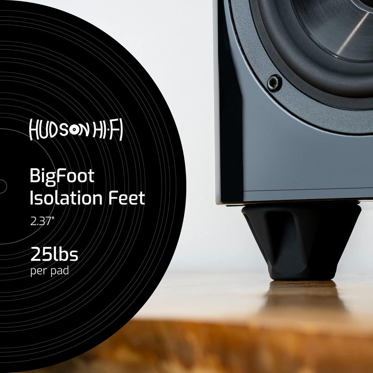 Speaker Isolation Feet – 4-Pack 1.5" Bigfoot Rubber Pads – Non-Adhesive Anti-Vibration Feet for Turntables, Subwoofers, Amplifiers – 50 Duro Non-Skid Bumpers for Audio Equipment
