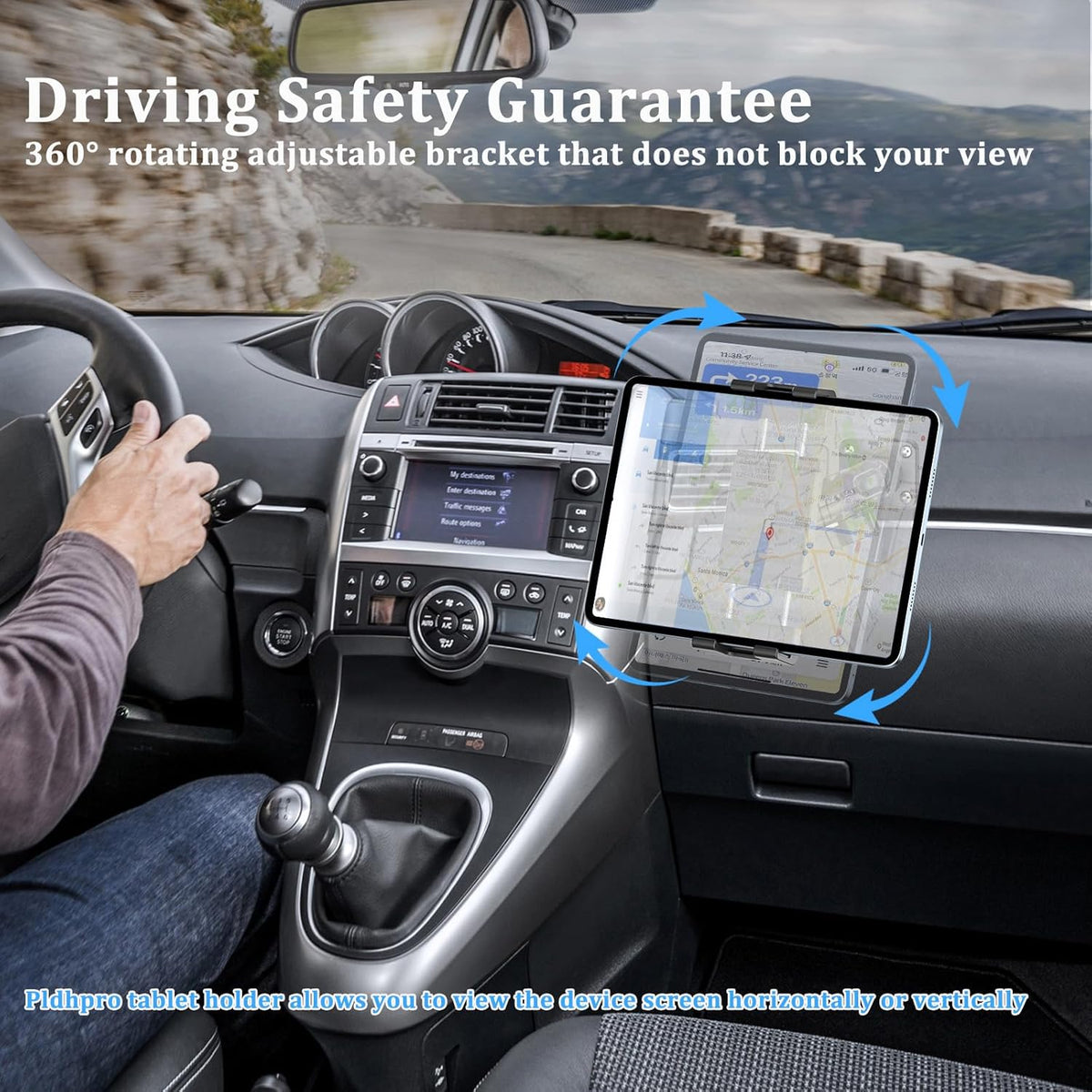 PLDHPRO Tablet Wall Mount Holder with Drill Base, Adjustable iPad Wall Mounted Stand Compatible with 5.1'' - 15.6'' Phones Tablets for Truck Dashboard Desk Kitchen Cabinet