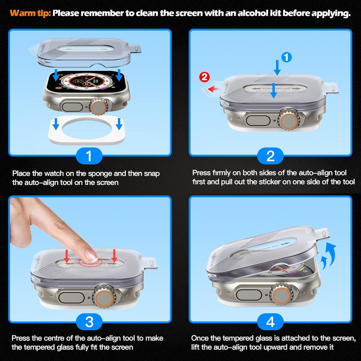 Misxi [2 Pack] Tempered Glass Screen Protector for Apple Watch Ultra 2/49mm, Auto Alignment Tool Kit for Easy