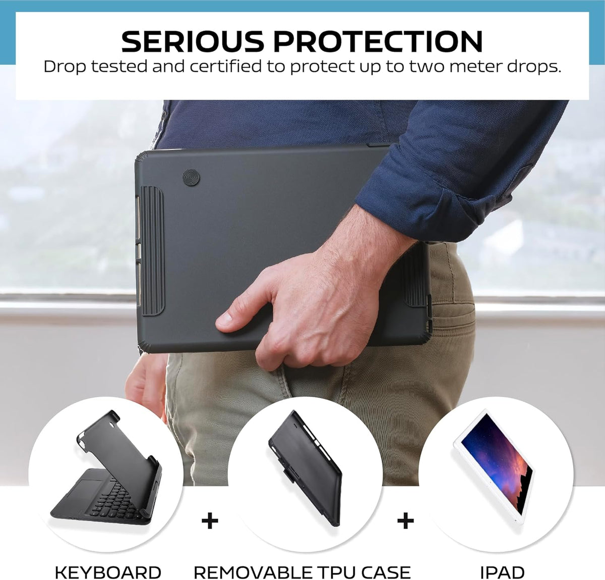 QUARK Keyboard Case for iPad Pro 9.7 inch 6th Gen / 5th Gen, 360° Rotatable Wireless Keyboard Case for iPad Air 2 & Air 1 with Multi-Touch Trackpad, Thin & Light, 7 Color Backlit (Black)