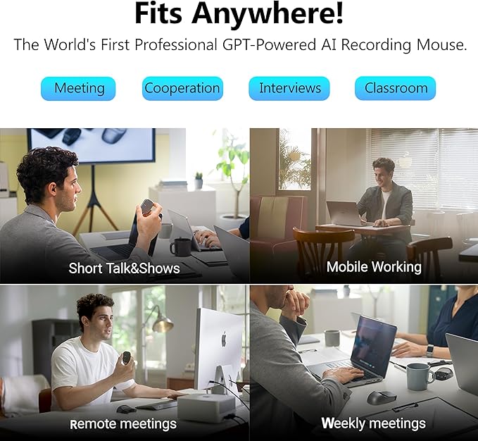 2026 Upgraded AI Voice Mouse - Wireless Air Mouse with AI Voice Assistant12 Languages Translation Meeting Transcription &amp Summary - Detachable Computer Mouse (Silver)