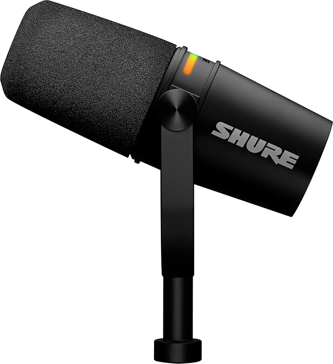 Shure MV7+ Podcast Dynamic Microphone with Low Profile Mic Stand. OBS Certified Enhanced Audio LED Touch Panel USB-C &amp XLR Outputs Auto Level Mode Digital Pop Filter Reverb -Black
