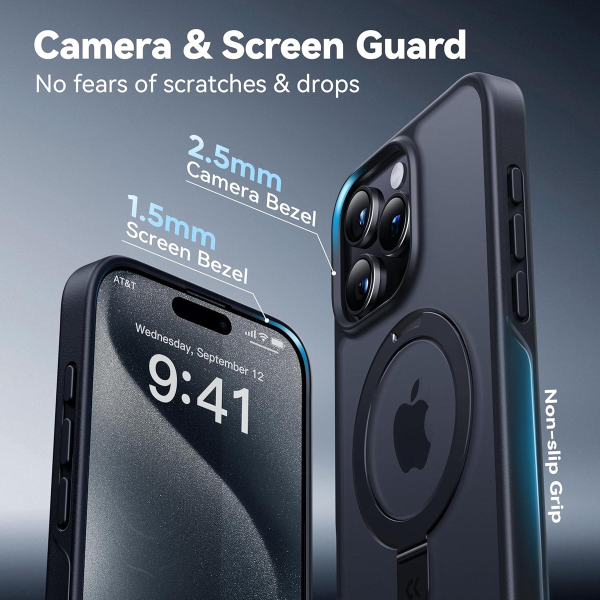 CASEKOO Designed for iPhone 15 Pro Max Case with Magnetic Invisible Stand [Military Drop Protection] [Compatible with MagSafe] Shockproof Slim Translucent Matte Promax Case 6.7 Inch, Black