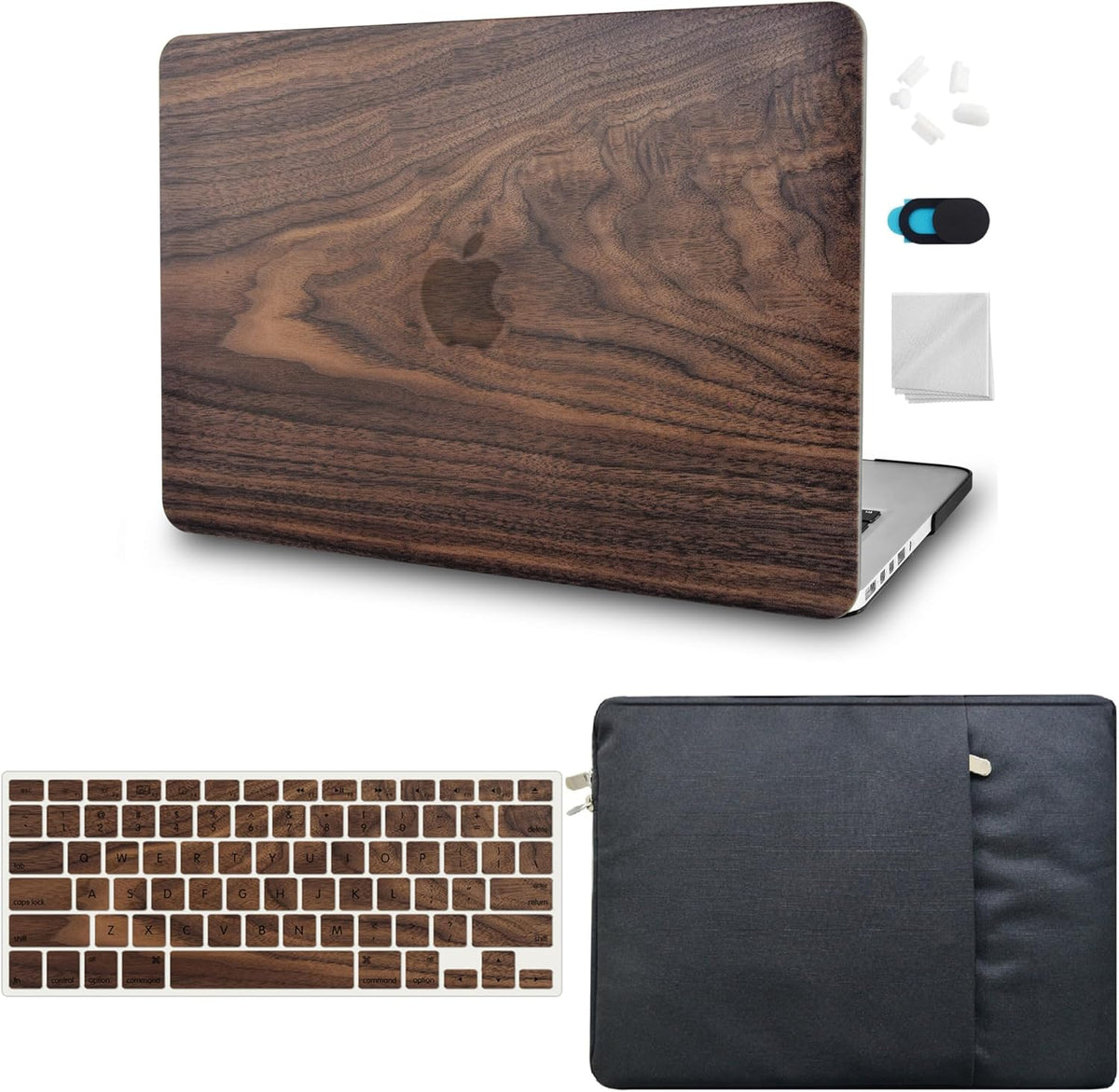 KECC Compatible with MacBook Air 13 inch Case 2022 2021 2020 2019 2018 Release M1 A2337 A2179 A1932 Plastic Hard Shell for MacBook Air 13.3 inch + Keyboard Cover + Sleeve, Walnut Wood