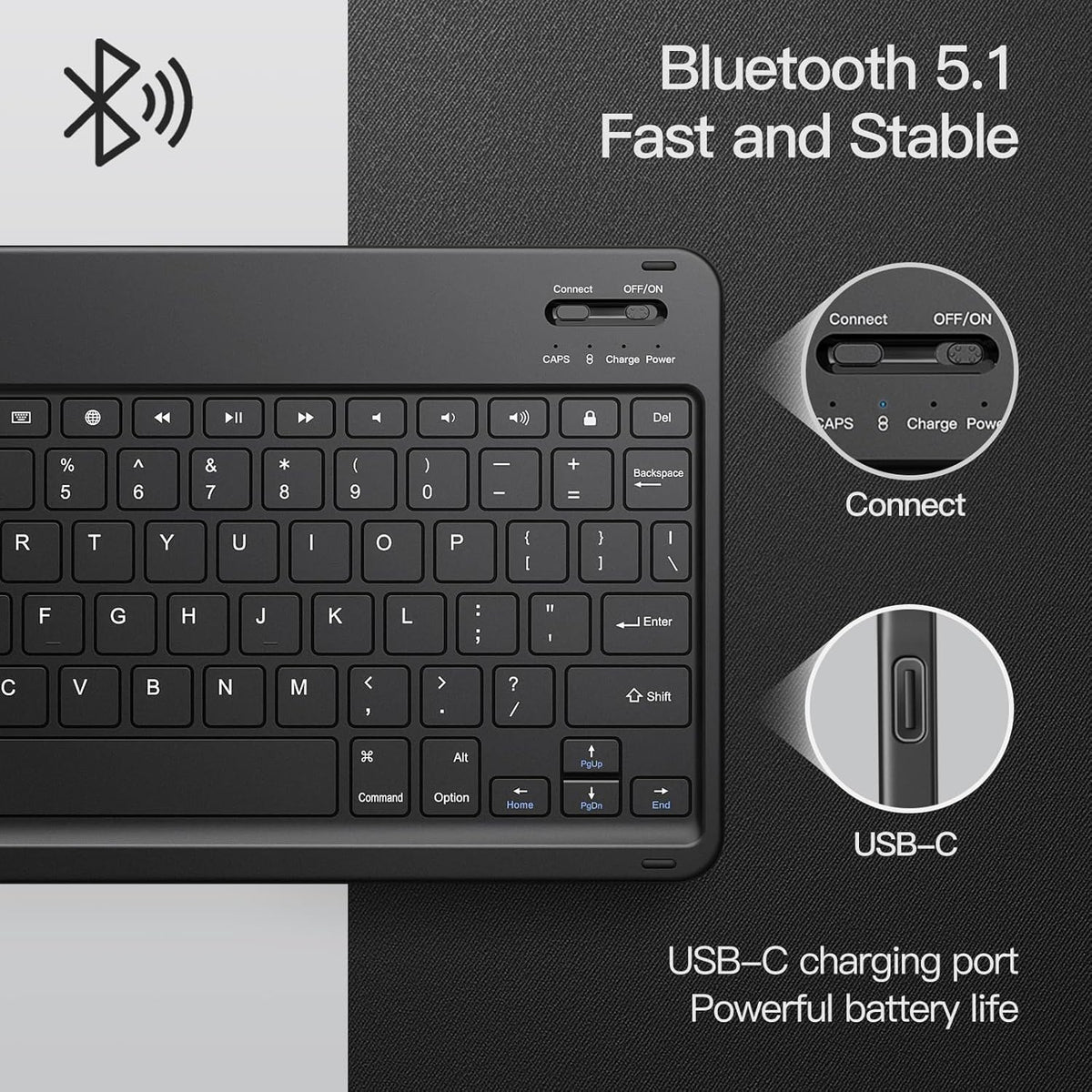 JETech Keyboard Case for iPad 10.2-Inch (2021/2020/2019 Model, 9th/8th/7th Generation) with Pencil Holder, Magnetic Detachable Bluetooth Wireless Keyboard, Soft TPU Back Stand Cover (Black)