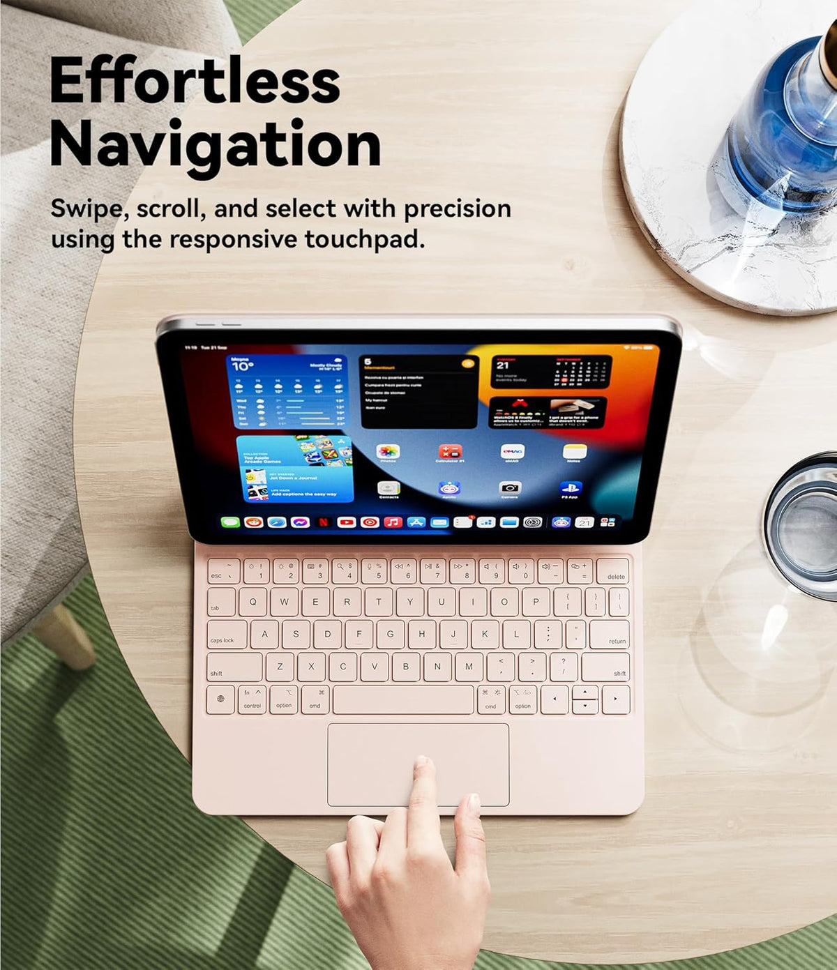 GreenLaw for iPad 11th(A16,2025)/10th(2022) Generation Case with Keyboard, Magic-Style Keyboard Stand, 7 Color Backlit, Stain-Resistant Surface, Multi-Touch Trackpad, Blush Pink