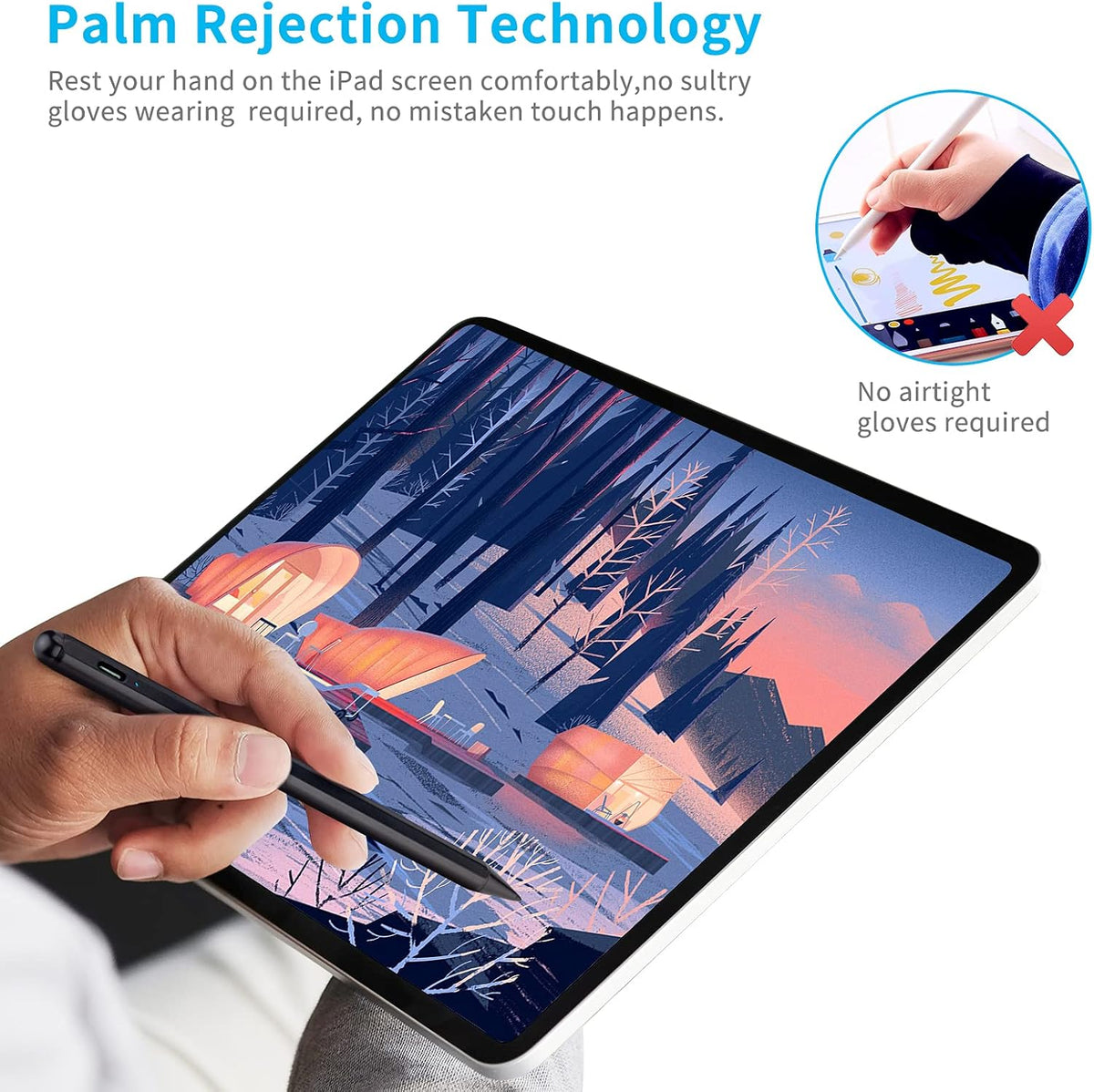 Stylus Pencil for Apple iPad 10.2" 6th-11th Gen - Active Touch Pen with 1.5mm Fine Tip, Black
