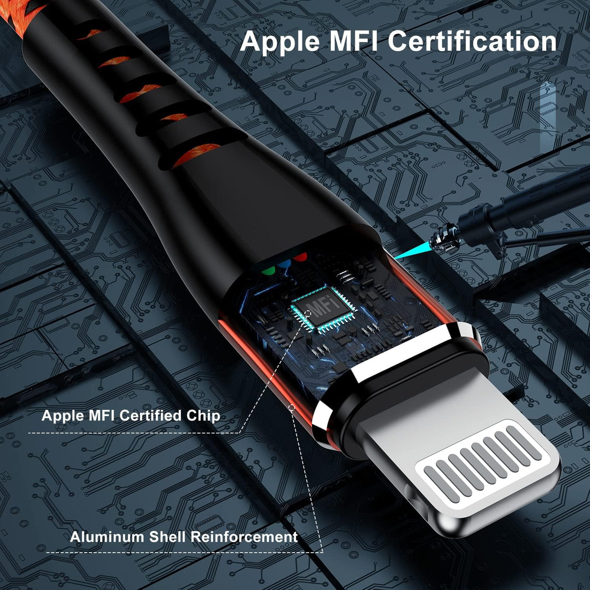 Essri 1FT iPhone Charger Cord 2Pack, [MFI Certified] USB to Lightning Cable, Nylon Braided Long Charging Cable - Orange