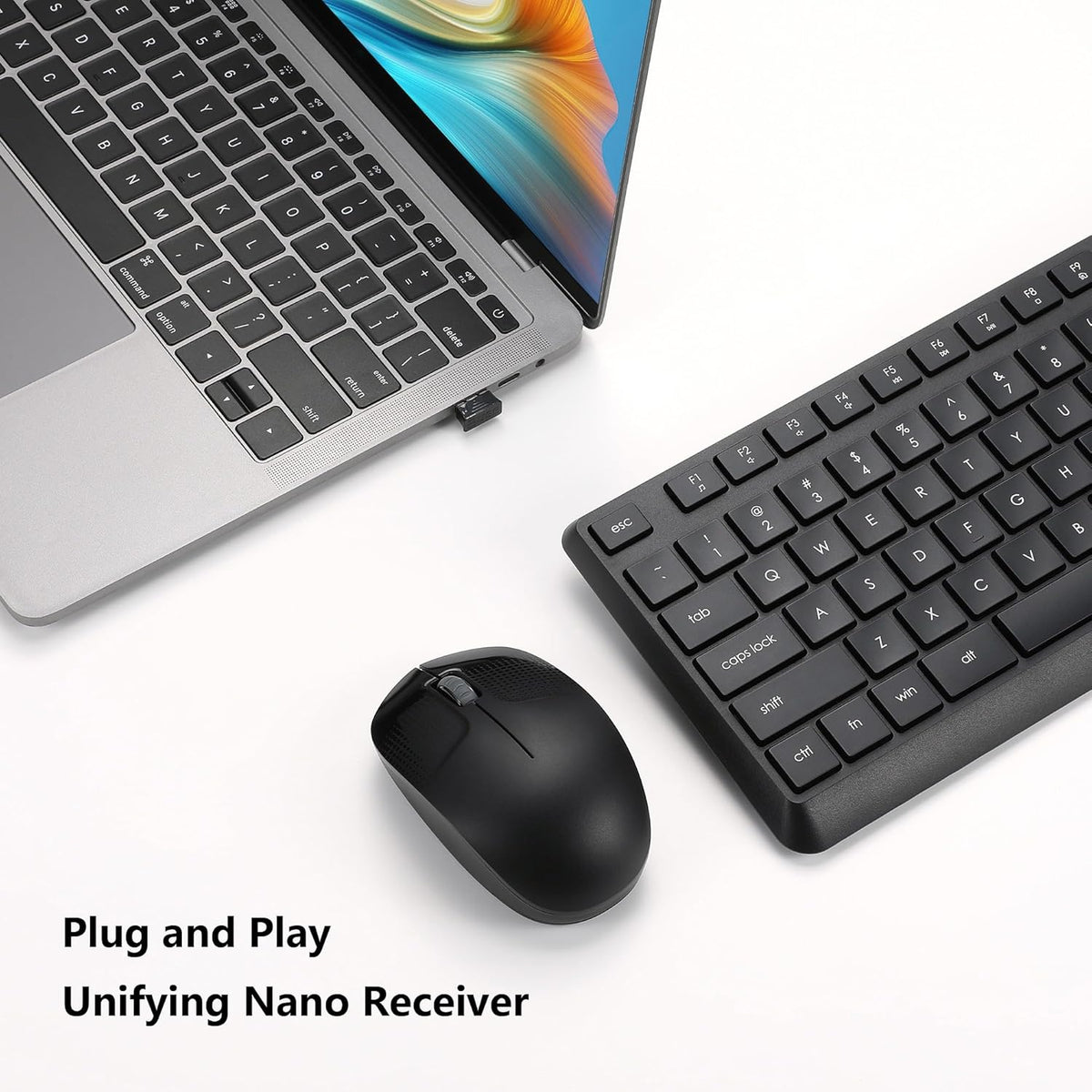 Wireless Keyboard and Mouse Combo for Windows, 2.4G Full-Sized Cordless Keyboard Mouse for Laptop PC Desktop Chrome