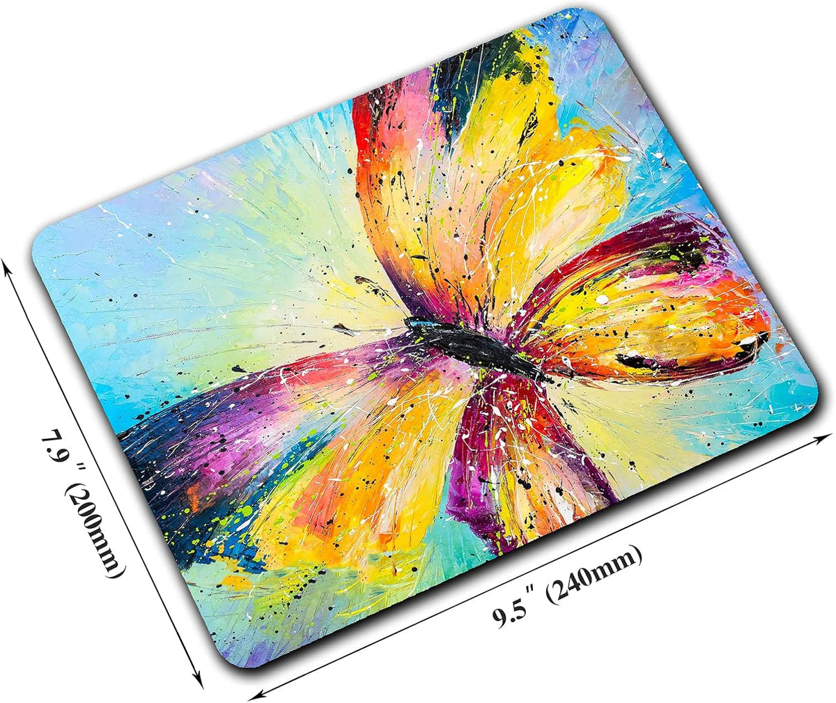 Colorful Butterfly Mouse Pad, Oil Painting Art Mousepad for Design, Anti-Slip Rubber Base Wireless Mouse Pads for Laptop