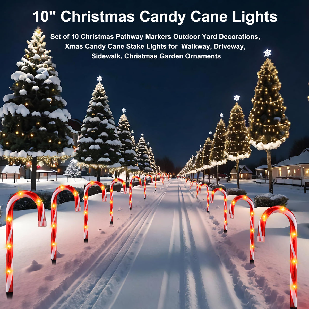 PerPaiMe 10" Christmas Candy Cane Lights - Set of 10 Pathway Markers Christmas Outdoor Yard Decorations, Xmas Candy Cane Stake Lights for Lawn