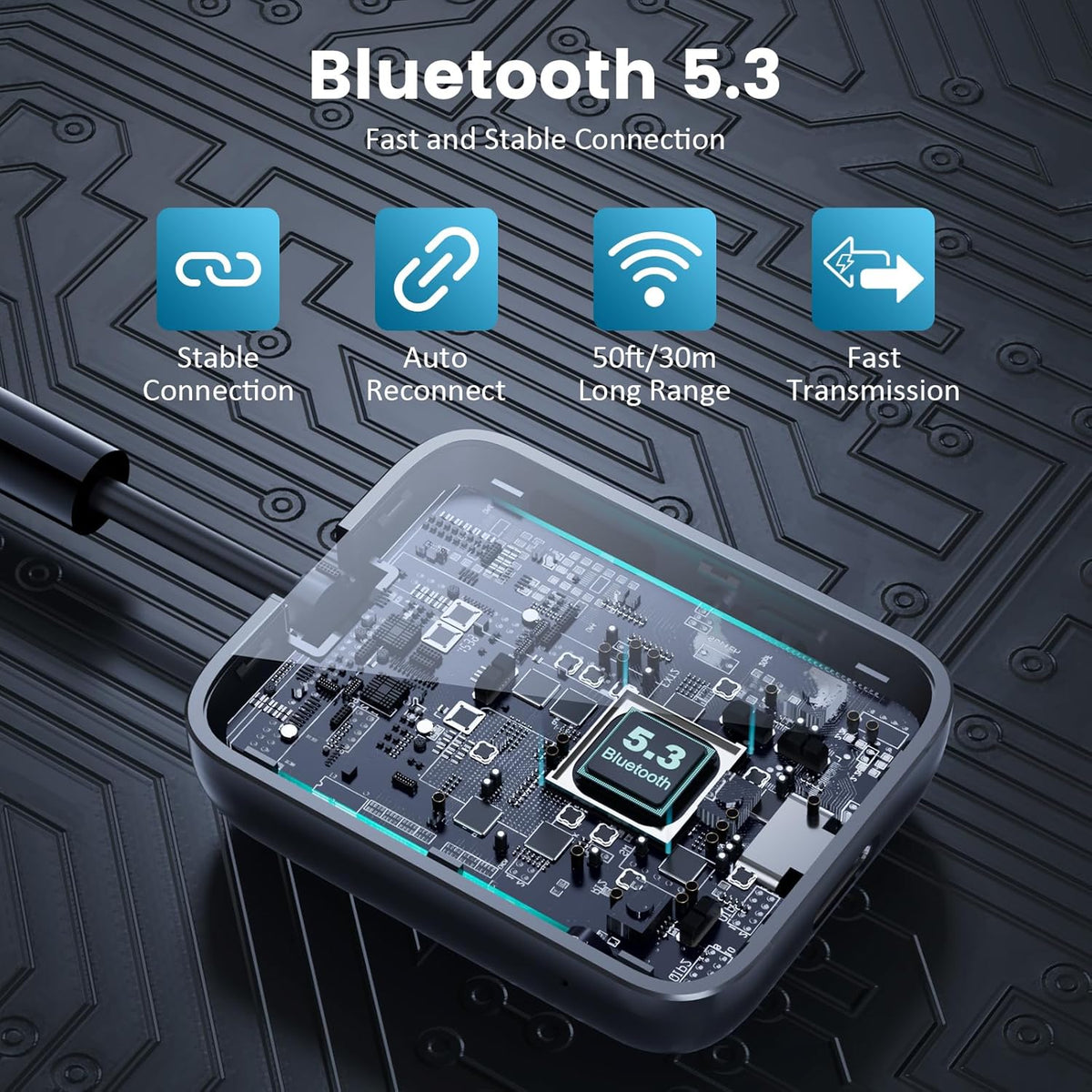 1Mii Bluetooth 5.3 Transmitter Receiver 2-in-1, aptX Adaptive & Low Latency Wireless Audio Adapter for Airplane, Dual Link 2 Devices, 25H Playtime, 3.5mm AUX for TV/Car/Home Stereo/Gym
