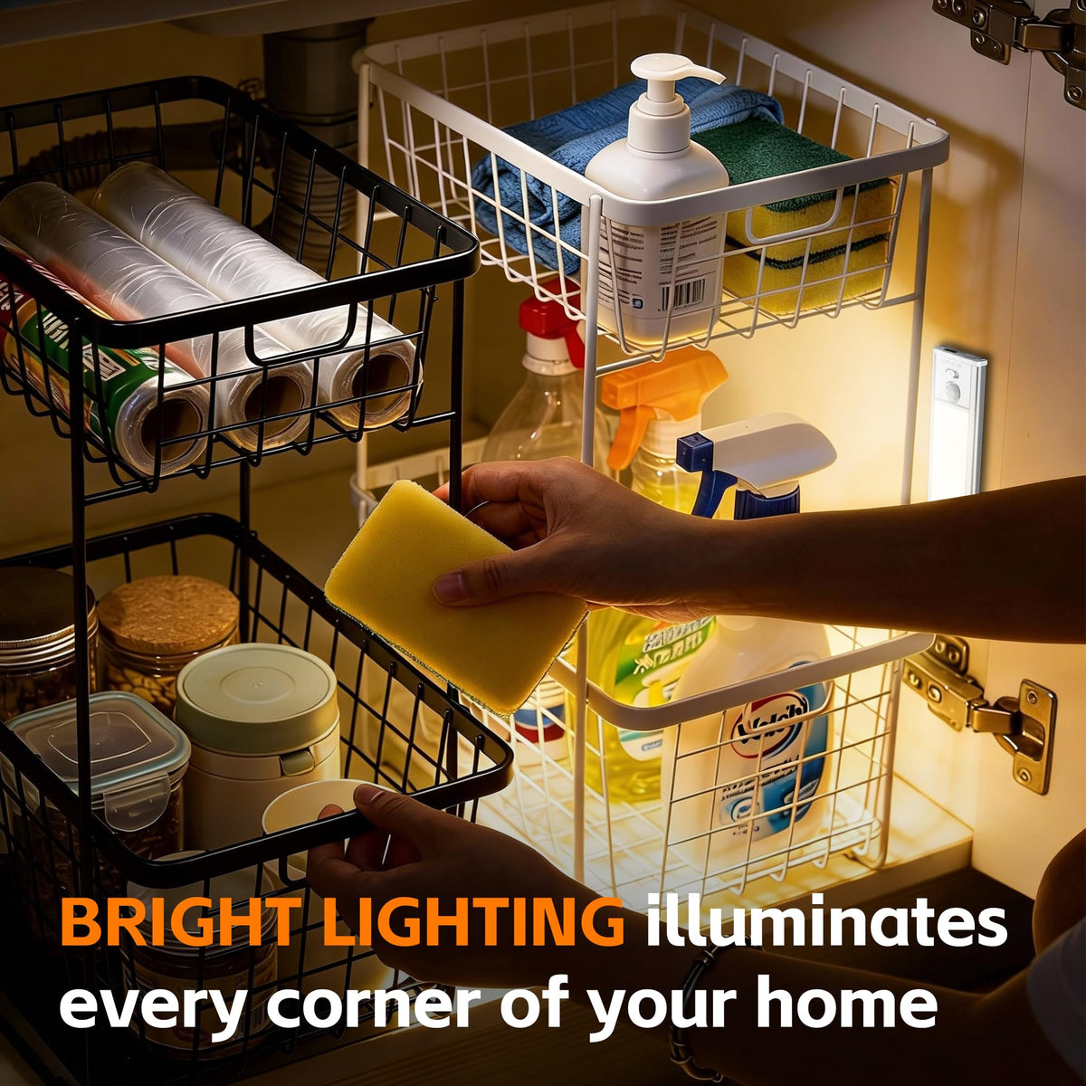 7.9inch Under Cabinet Lighting1400mAh with Motion Sensor,34LED 3Color Temperature,Closet Lights Motion Sensored, USB-C Charging,Durable