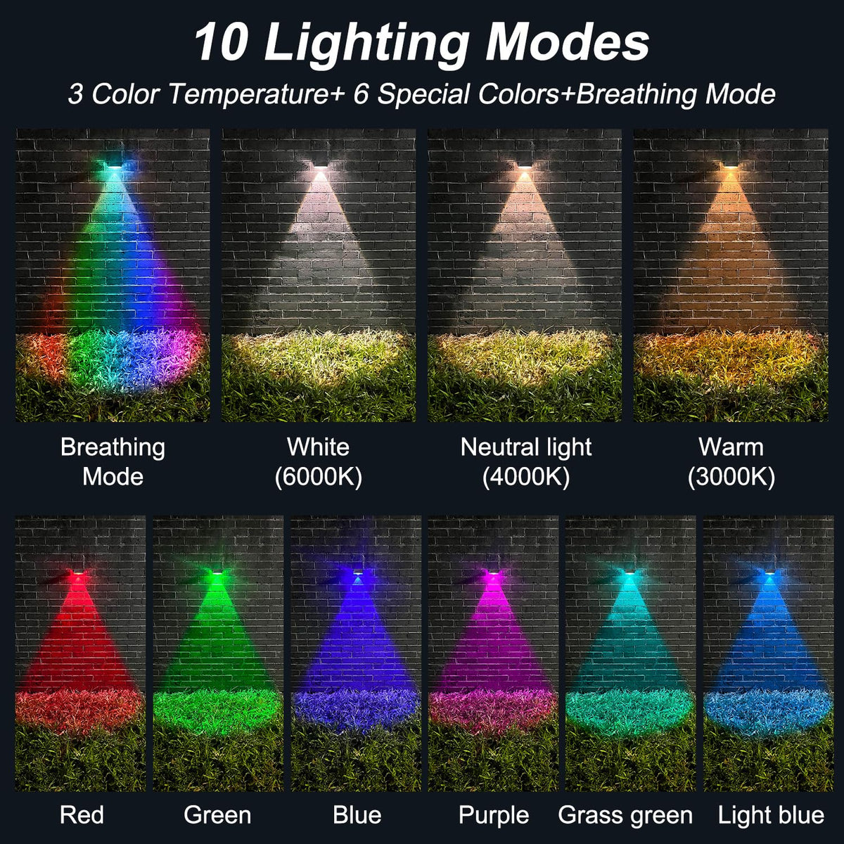 Ellasay Solar Powered Lights for Fence: 10 Lighting Modes with RGB - Waterproof IP65 - Bright Lens LED for Outdoor Wall Garden Deck Patio Porch Yard