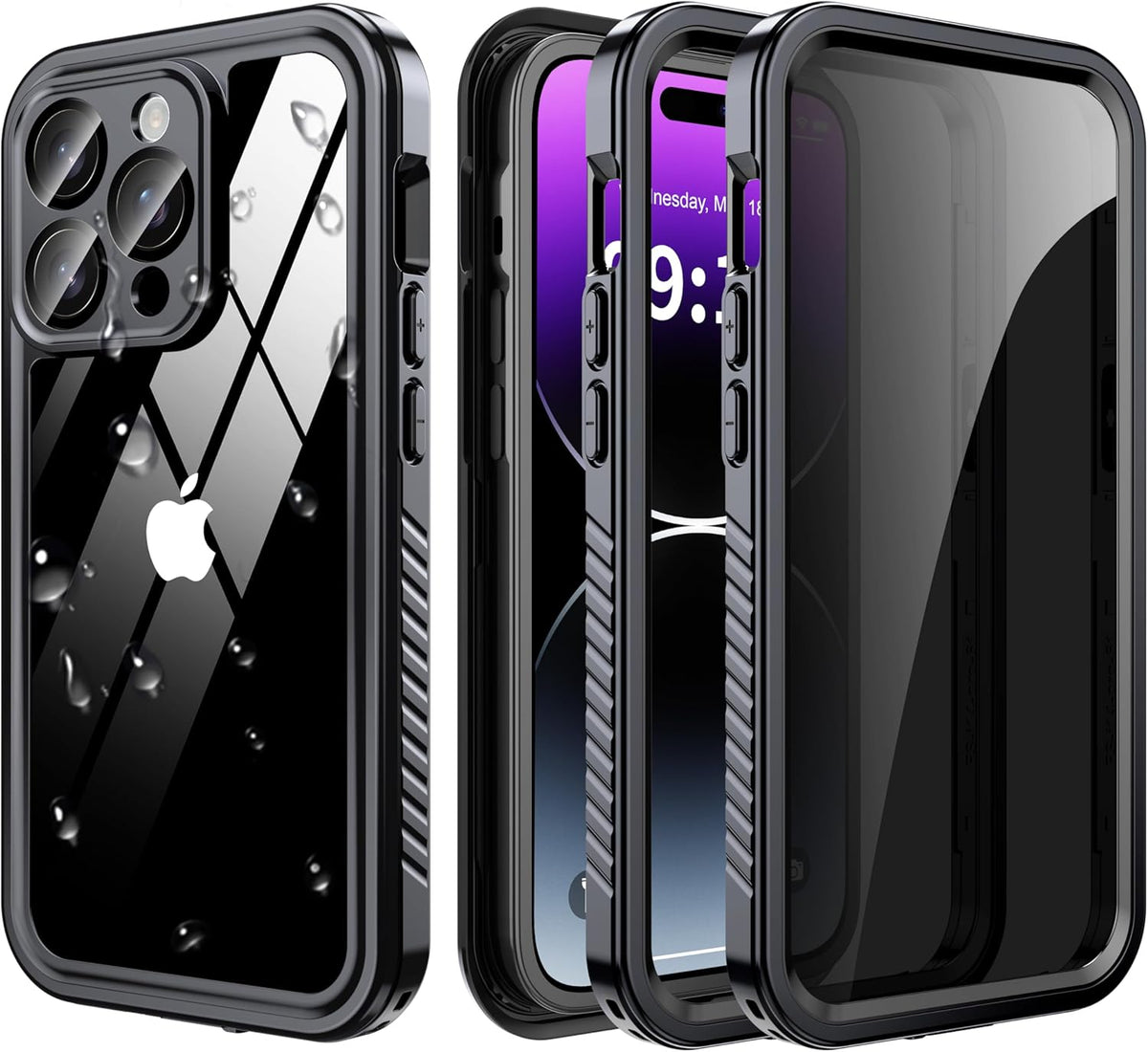 for iPhone 14 Pro Case Waterproof - Built-in Privacy Screen Protector & HD Screen Protector [IP68 Underwater] Shockproof Dustproof Full Body Protection iPhone 14 Pro Phone Case Black