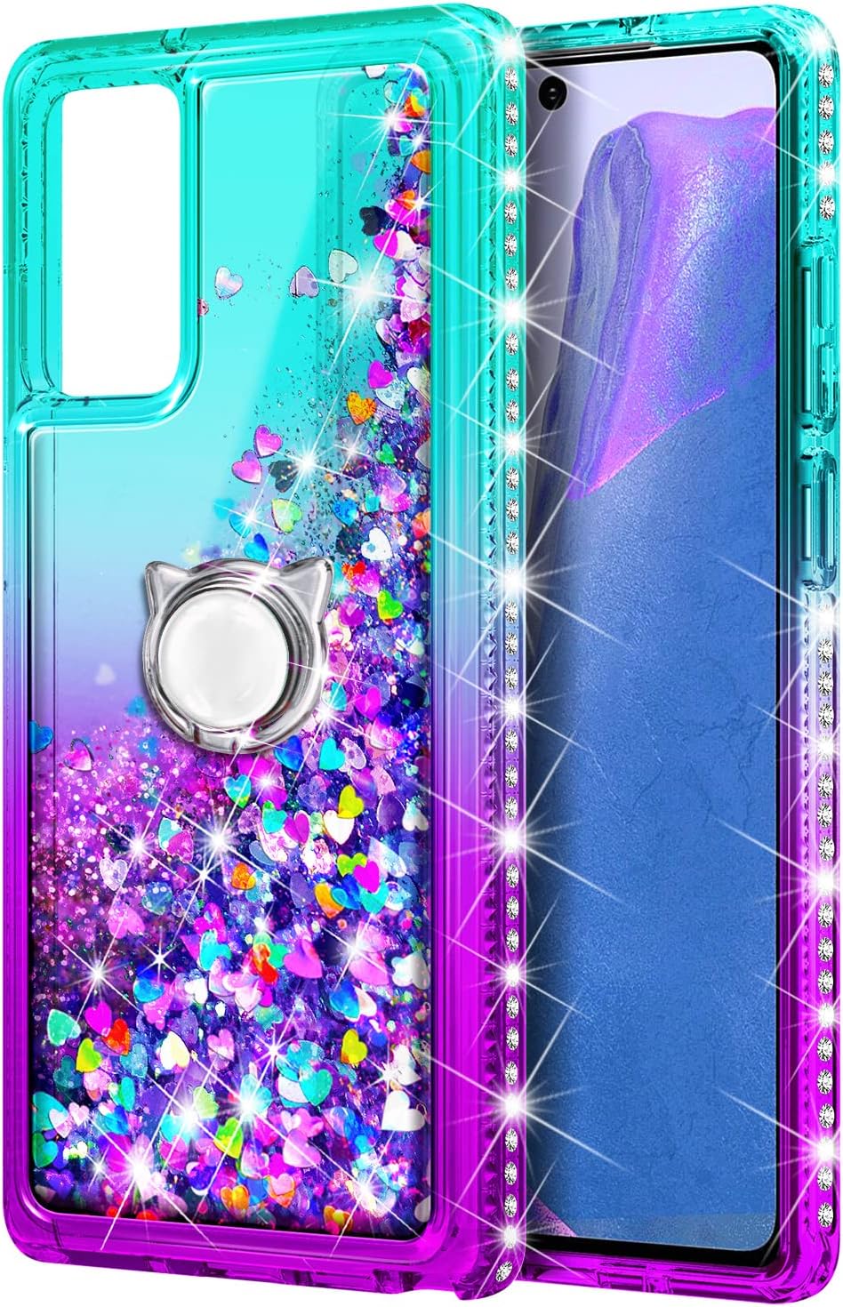 NZND Designed for Samsung Galaxy A03S Case, Cute Glitter Liquid Floating Waterfall Case with Screen Protector/Ring