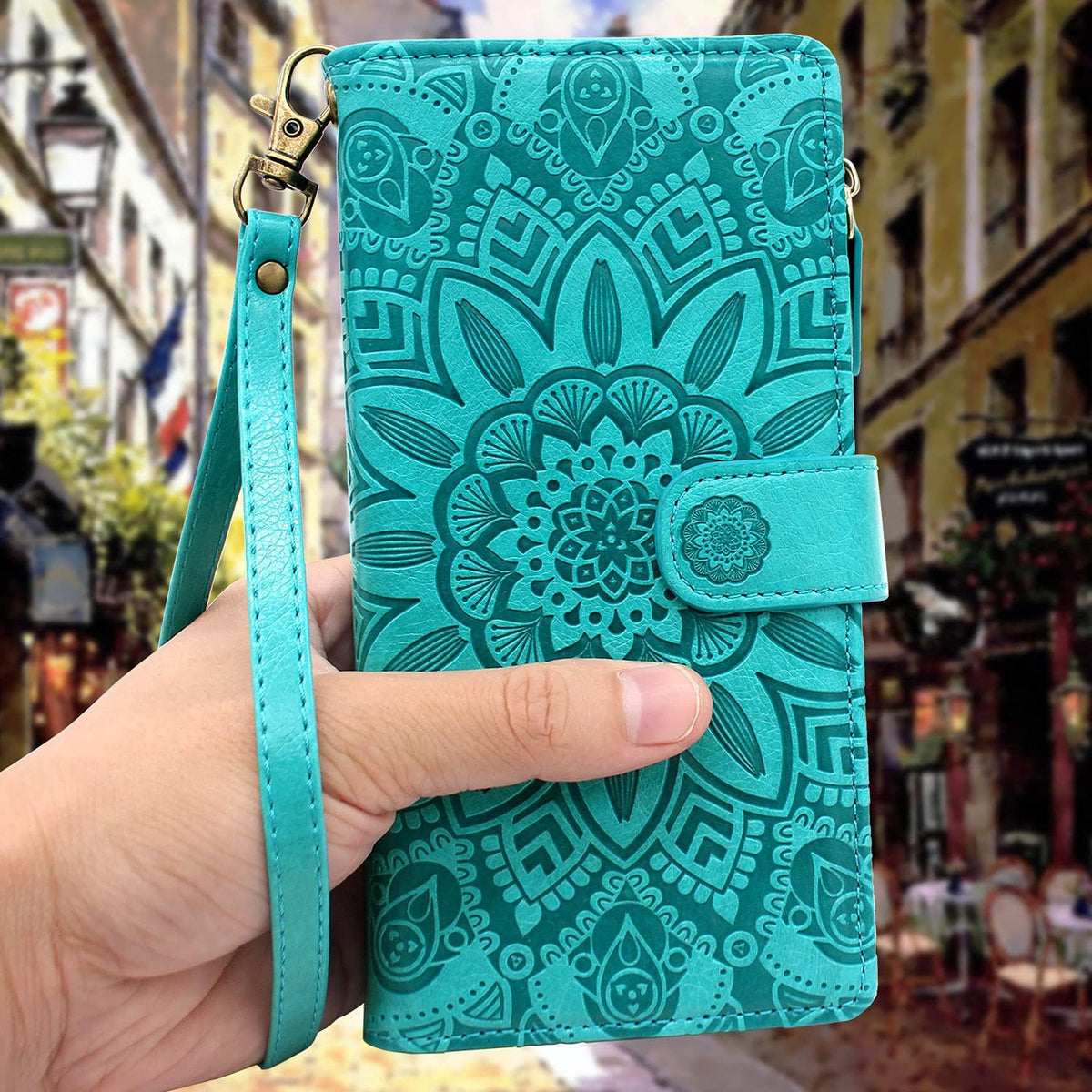 Harryshell Detachable Magnetic Zipper Wallet Case for iPhone XR 6.1 Inch, Floral Leather with Card Slots (Blue Green)