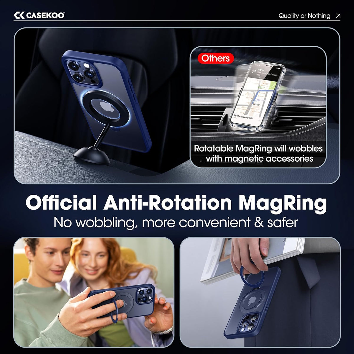 CASEKOO Designed for iPhone 15 Pro Case with Magnetic Invisible Stand [Military Drop Protection] [Compatible with MagSafe] Shockproof Slim Translucent Matte Pro Case 6.1 Inch, Blue