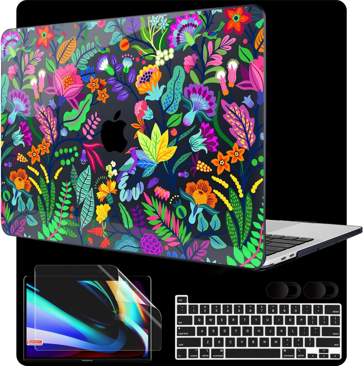 MEEgoodo Case for MacBook Pro 13 inch Case 2022 2021 2020 A2338 M2/M1 A2251 A2289,Laptop Hard Shell with Keyboard & Camera Cover Compatible with 13 inch MacBook Pro,Bright Flowers & Tropic Leaves
