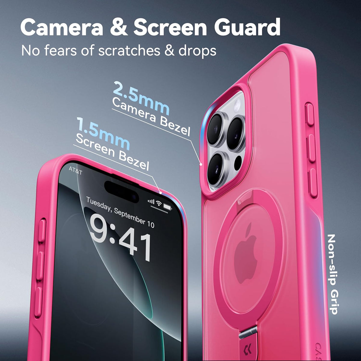 CASEKOO Designed for iPhone 14 Pro Max Case with Magnetic Invisible Stand [Military Drop Protection] [Compatible with MagSafe] Shockproof Slim Translucent Matte Promax Case 6.7 Inch, Hot Pink