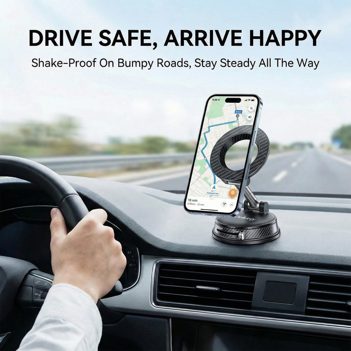 Oehieiy Car Phone Holder, Black Magnetic Phone Holder for Car, N52 Strong Magnets Suction Cup Mount, Dashboard Windshield, 1080° Rotation for All