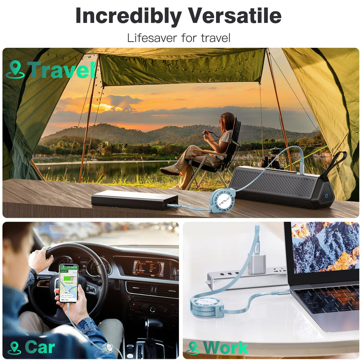Retractable USB C Cable [2Pack/4Ft] - 100W Fast Charging USB C to USB C for iPhone 15 Pro Max, iPad Pro, MacBook,