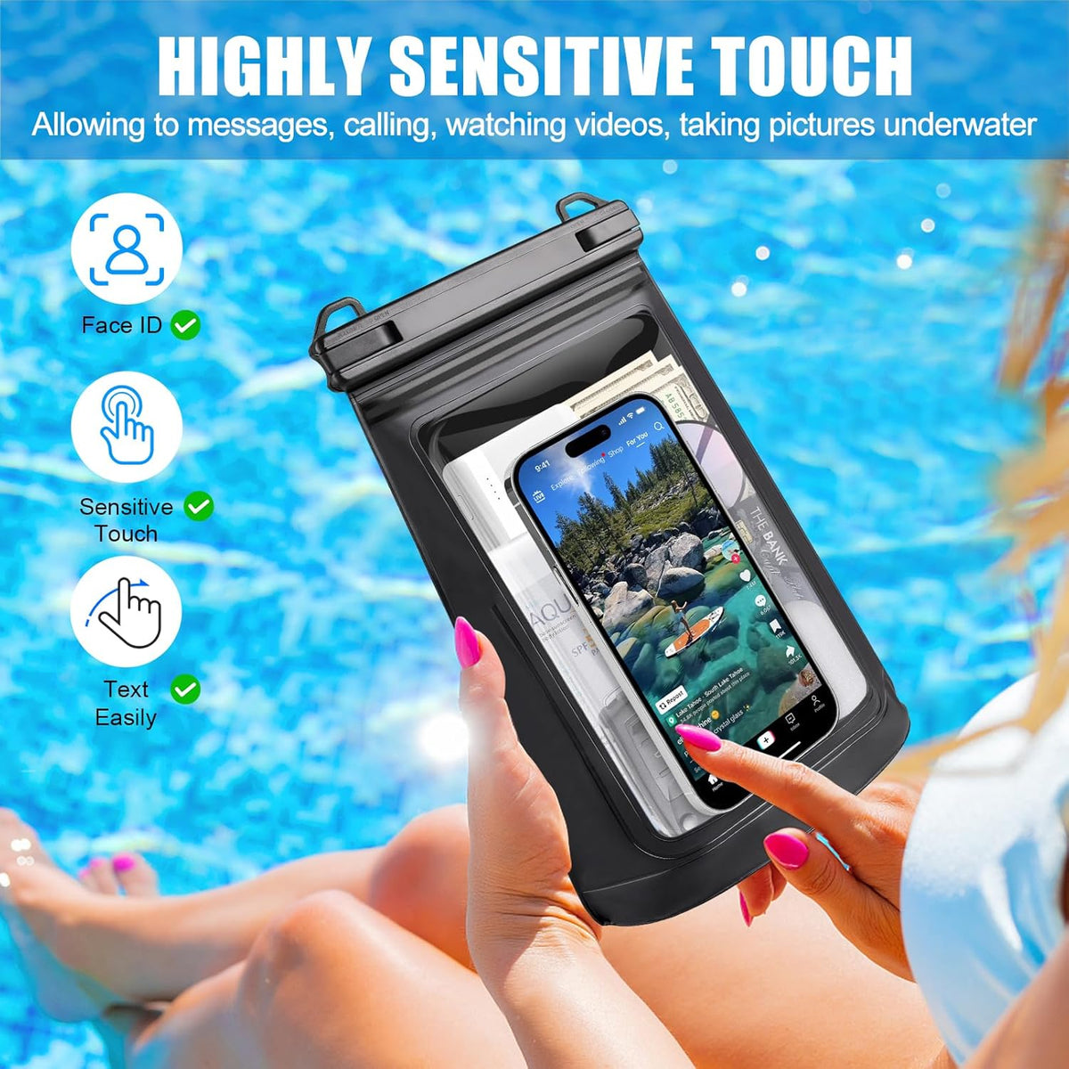 2L Large Waterproof Phone Pouch - [Oversized] [Floating] Waterproof Pouch for iPhone Galaxy Google and More, IPX8 Waterproof Dry Bag for Beach Vacation Belongings