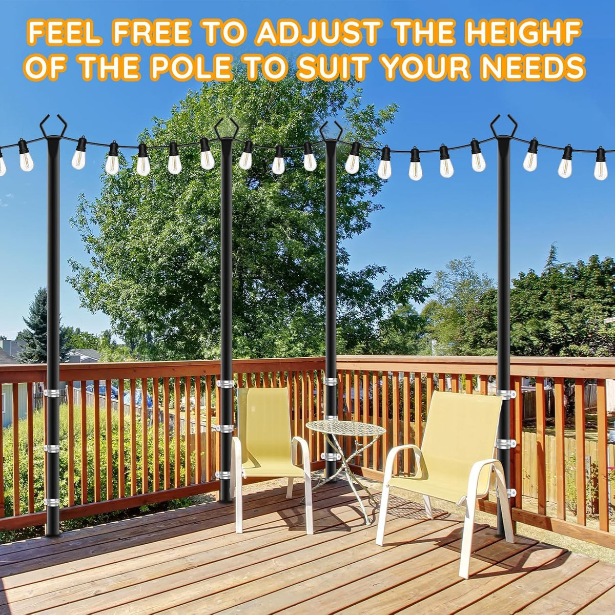 AHRLHR 6 Pack String Light Poles, Outdoor String Light Pole 10 ft Forked Metal Light Pole with Adjustable Outdoor Light Stand, Deck, Backyard, Garden